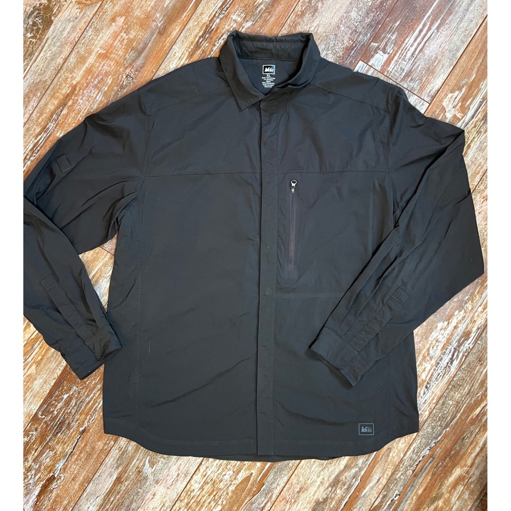 REI Co-op Mens XL Black Sahara Technical Hiking Shirt Long Sleeve Stretch Mesh